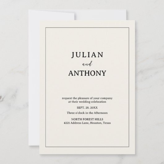 Eenvoudig minimalistisch budget beige bruiloft kaart (Voorkant)