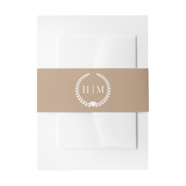Eenvoudig minimalistisch champagne beige monogram uitnodigingen wikkel