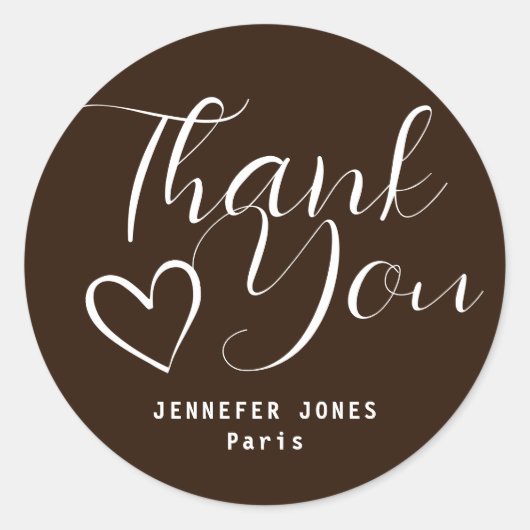 Eenvoudig minimalistisch chocolade-calligrafische  ronde sticker (Voorkant)