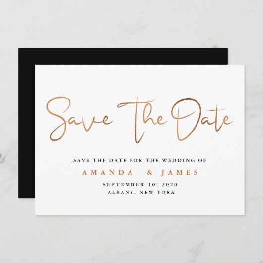 Eenvoudig minimalistisch Cooper Gold-script Save The Date (Voorkant / Achterkant)