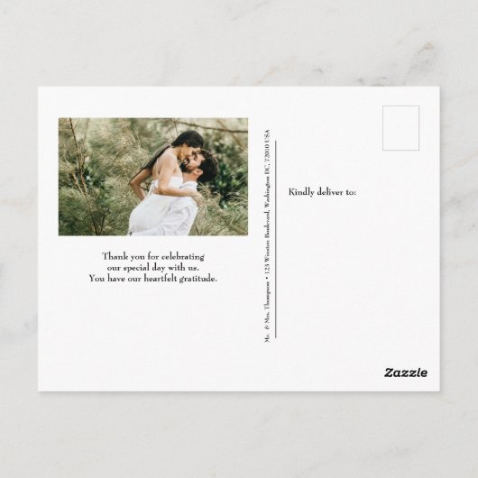 Eenvoudig minimalistisch Dank je scriptweduwfoto Briefkaart (Achterkant)