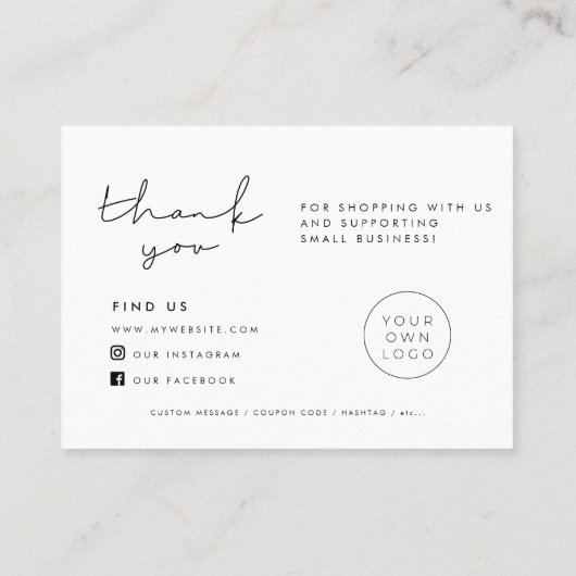 Eenvoudig minimalistisch Dank u voor de bijsluiter Visitekaartje (Achterkant)
