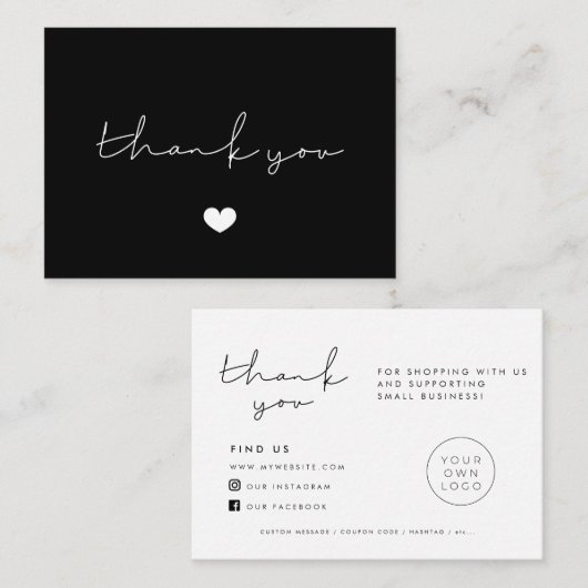 Eenvoudig minimalistisch Dank u voor de bijsluiter Visitekaartje (Voorkant / Achterkant)