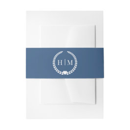 Eenvoudig minimalistisch Deep Steel Blue Monogram Uitnodigingen Wikkel