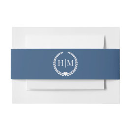 Eenvoudig Minimalistisch Diep Staalblauw Monogram Uitnodigingen Wikkel