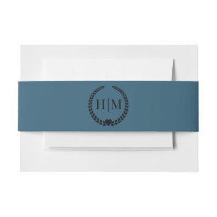 Eenvoudig Minimalistisch Diep Tealblauw Monogram Uitnodigingen Wikkel