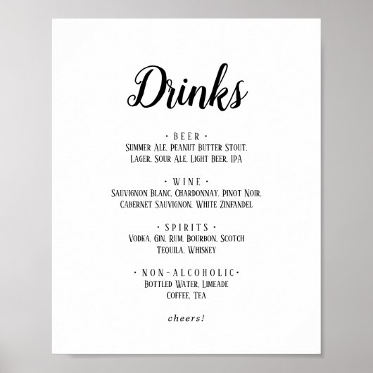 Eenvoudig Minimalistisch Drink-menu Poster (Voorkant)