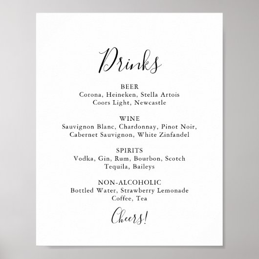 Eenvoudig Minimalistisch Drink-menu Poster (Voorkant)