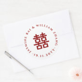 Eenvoudig minimalistisch dubbelgeluk Chinees huwel Ronde Sticker (Envelop)