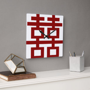 Eenvoudig minimalistisch dubbelgeluk Chinees huwel Vierkante Klok