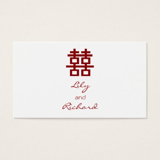 Eenvoudig minimalistisch dubbelgeluk Chinees huwel Visitekaartjes (Voorkant)