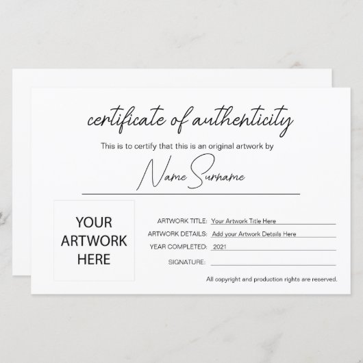 Eenvoudig minimalistisch echtheidscertificaat (Voorkant / Achterkant)