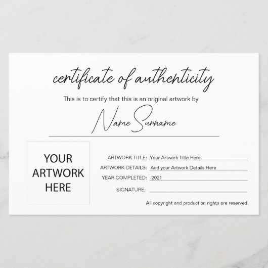 Eenvoudig minimalistisch echtheidscertificaat (Voorkant)