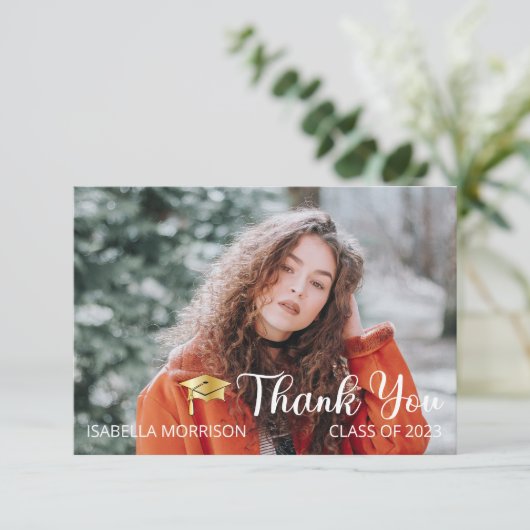 Eenvoudig minimalistisch één foto-Afstuderen Bedankkaart (Staand voorkant)