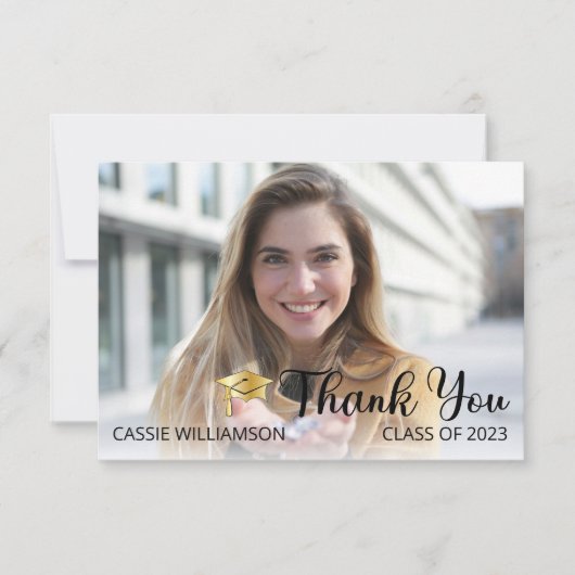 Eenvoudig minimalistisch één foto-Afstuderen Bedankkaart (Voorkant)