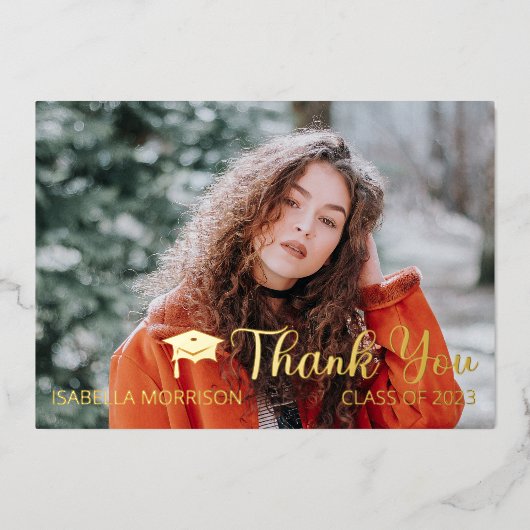 Eenvoudig minimalistisch één foto-Afstuderen Dank  Folie Uitnodiging (Voorkant)