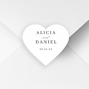 Eenvoudig minimalistisch elegant huwelijksgunstlab hart sticker