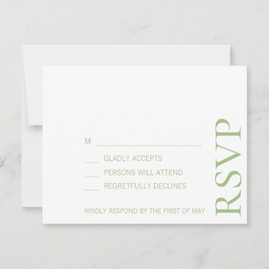 Eenvoudig minimalistisch elegant Sage Text Wedding RSVP Kaartje (Voorkant)