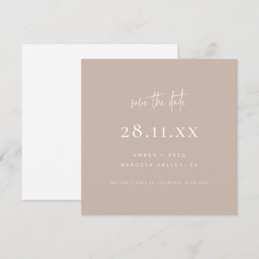 Eenvoudig Minimalistisch Elegant Schrift Beige Vie Save The Date (Voorkant / Achterkant)
