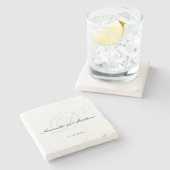 Eenvoudig minimalistisch Elegant Script WeduwMonog Stenen Onderzetter (Zijkant)