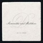 Eenvoudig minimalistisch Elegant Script WeduwMonog Stenen Onderzetter<br><div class="desc">Eenvoudig minimalistisch legant Onderzetter voor weddenschap met een tong</div>