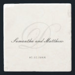 Eenvoudig minimalistisch Elegant Script WeduwMonog Stenen Onderzetter<br><div class="desc">Eenvoudig minimalistisch legant Onderzetter voor weddenschap met een tong</div>