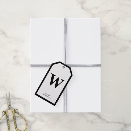 Eenvoudig minimalistisch elegant zwart-wit monogra cadeaulabel (Met Touw)