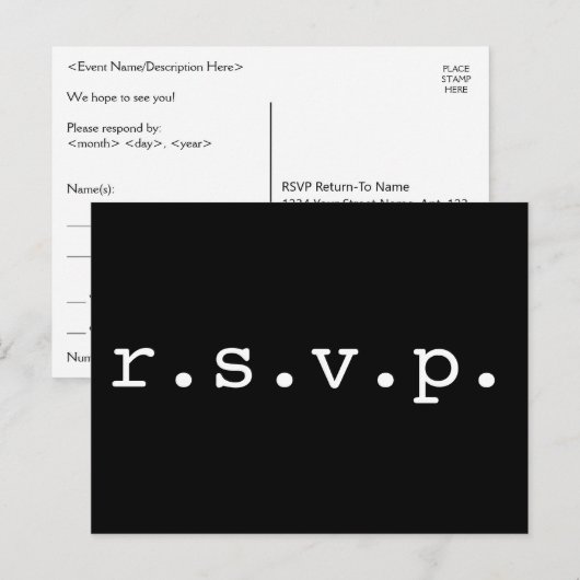 Eenvoudig, minimalistisch en basic "r.s.v.p." Brie Briefkaart (Voorkant / Achterkant)