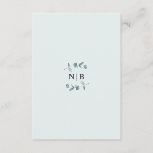 Eenvoudig minimalistisch eucalyptus chic bruiloft informatiekaartje (Achterkant)