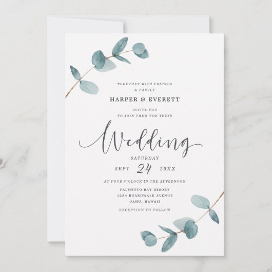 Eenvoudig Minimalistisch Eucalyptus Frame Script T Kaart (Voorkant)