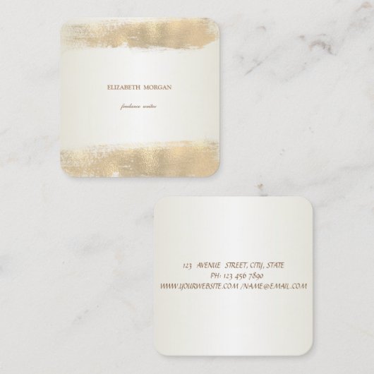Eenvoudig, minimalistisch, Faux Gold Bruske Vierkante Visitekaartje (Voorkant / Achterkant)