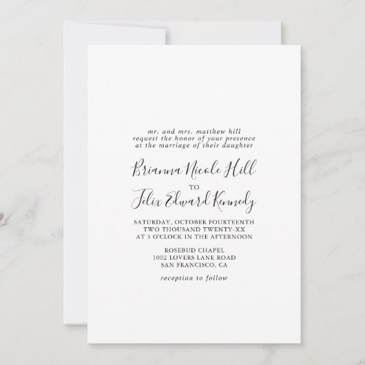 Eenvoudig minimalistisch formeel huwelijk kaart (Voorkant)