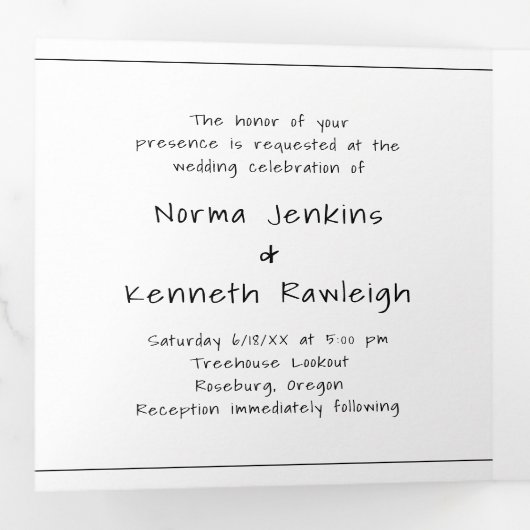 Eenvoudig minimalistisch foto Modern Wedding Drieluik Uitnodiging (Binnenzijde eerst)