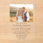 Eenvoudig minimalistisch fotohuwelijk acryl uitnodigingen (Voorkant)