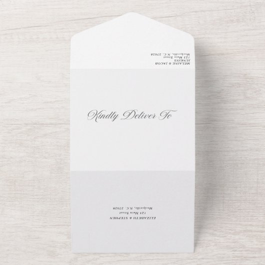 Eenvoudig minimalistisch fotohuwelijk all in one uitnodiging (Buitenkant)