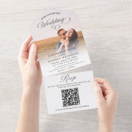 Eenvoudig minimalistisch fotohuwelijk all in one uitnodiging