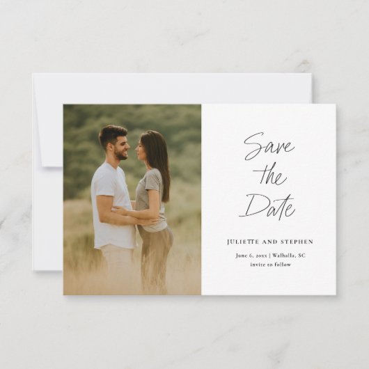 Eenvoudig minimalistisch fotohuwelijk save the date (Voorkant)