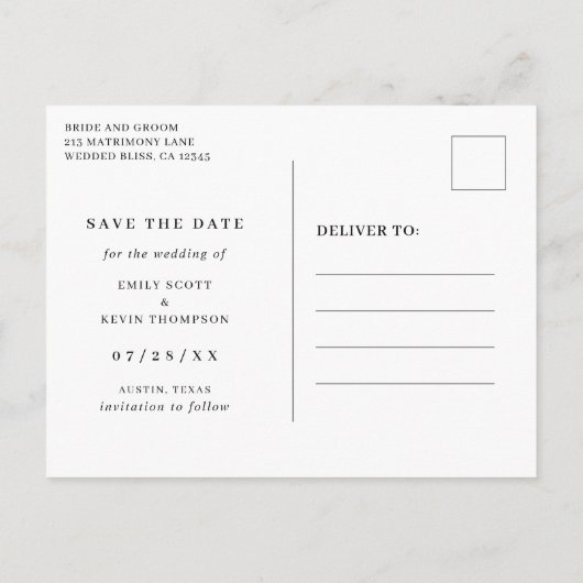 Eenvoudig minimalistisch fotohuwelijk sparen de da uitnodiging briefkaart (Achterkant)