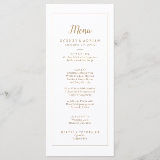 Eenvoudig minimalistisch|Goud Lijst bruiloft diner Menu (Voorkant)
