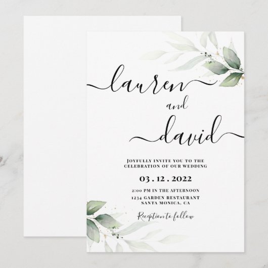 Eenvoudig minimalistisch groen huwelijk kaart (Voorkant / Achterkant)