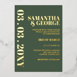 Eenvoudig minimalistisch groen modern huwelijk folie uitnodiging