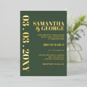 Eenvoudig minimalistisch groen modern huwelijk folie uitnodiging (Staand Voorkant)