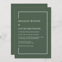 Eenvoudig minimalistisch groen modern huwelijk kaart