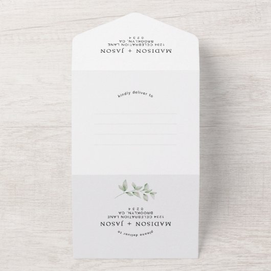 Eenvoudig minimalistisch groen monogram, overal bi all in one uitnodiging (Buitenkant)