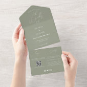 Eenvoudig minimalistisch groen QR-code bruiloft All In One Uitnodiging (Afscheurbaar)