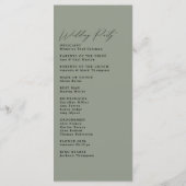 Eenvoudig minimalistisch Groen Sage Wedding Progra Programmakaart (Achterkant)