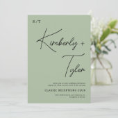 Eenvoudig minimalistisch groen script bruiloft kaart (Staand voorkant)