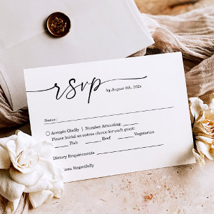 Eenvoudig minimalistisch handgeschreven bruiloft m RSVP kaartje