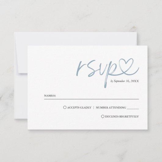 Eenvoudig minimalistisch handgeschreven bruiloft m RSVP kaartje (Voorkant)