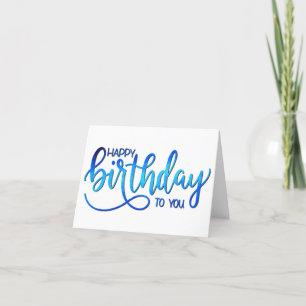 Eenvoudig minimalistisch handschrift Blue Birthday Kaart